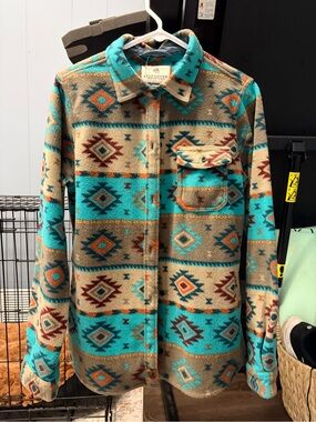 Flannel-style patterned fleece jacket